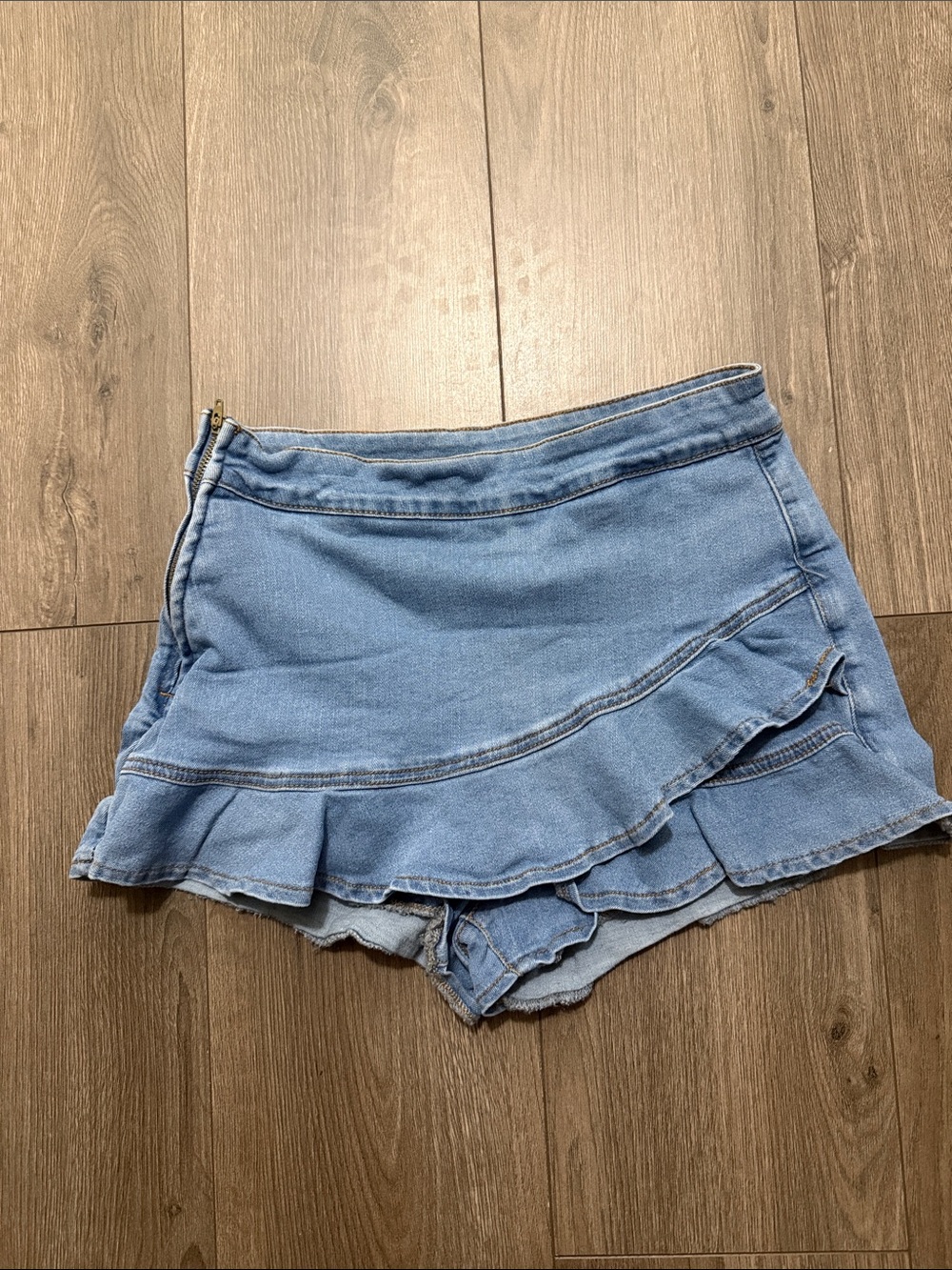 SHEIN Light Blue Denim Ruffle Skort